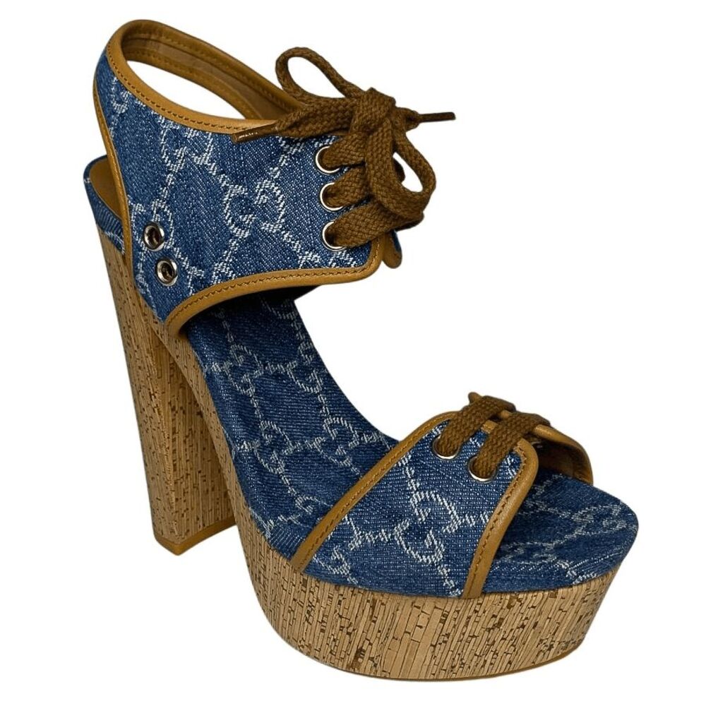 Gucci Blue and Brown Platform Sandals
